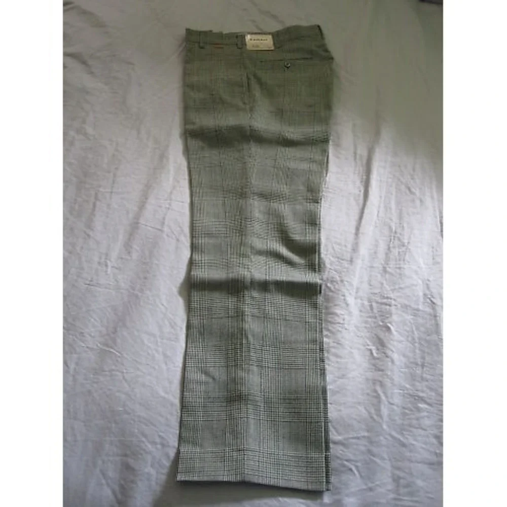 Mens Vintage Farah Green Classic Checkered Plaid 28x31 Thin‎ Skinny Dress Pants!
